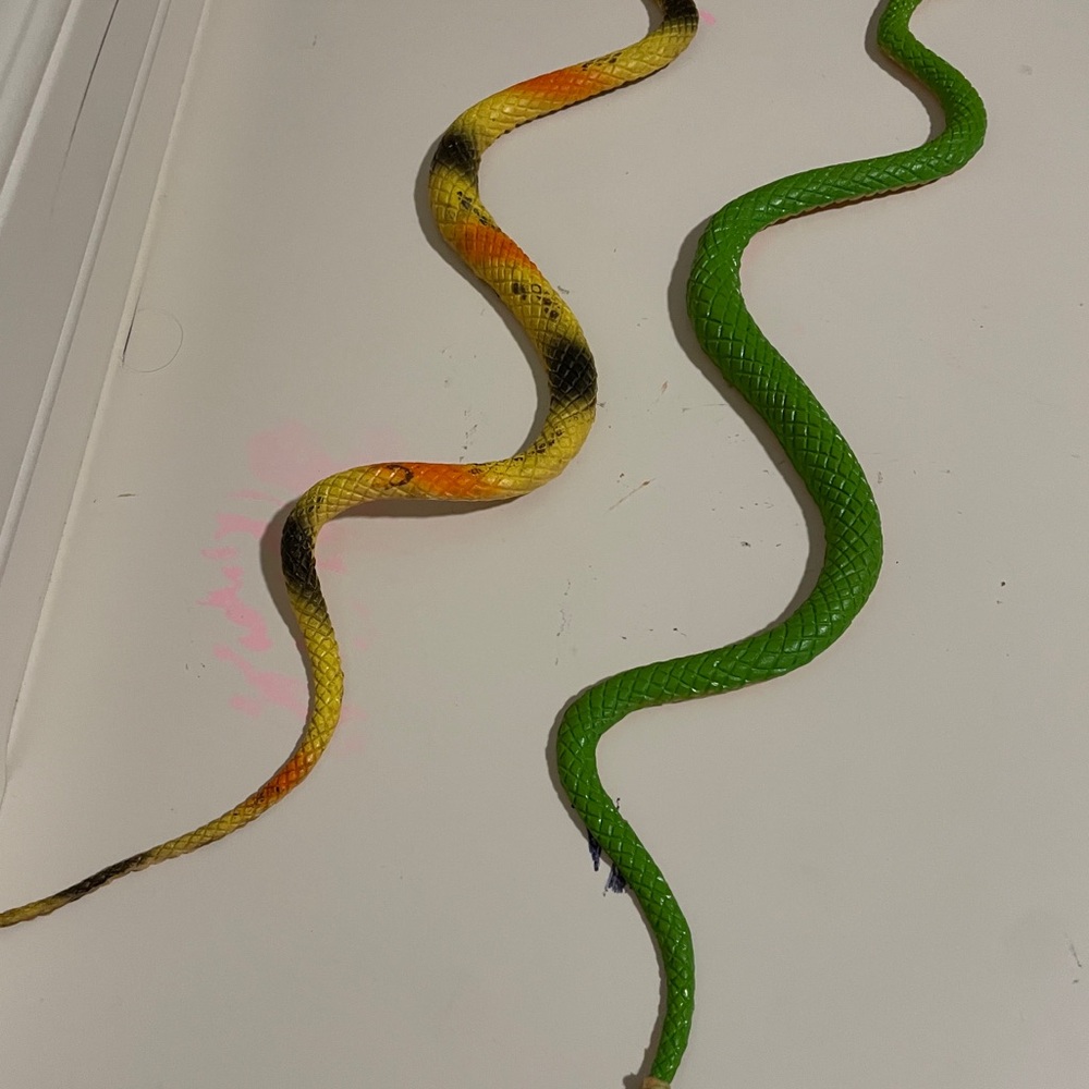 Flexible Toy Snake Set - Green and Yellow with Orange Accents